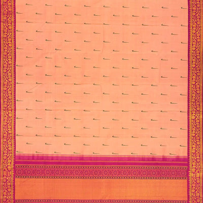 Peach Fuzz Handloom Natural Dyed Silk Saree With Muniya Buttas