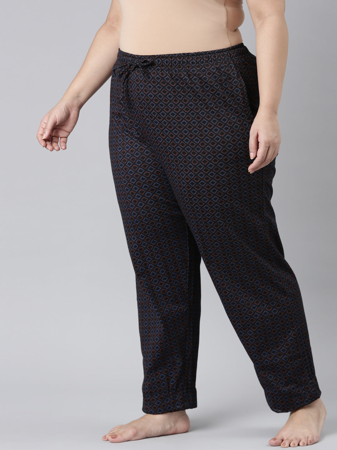 Women Printed Black Mid Rise Cotton Knit Lounge Pants