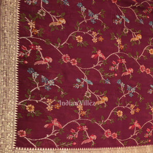Wine Brocade Tussar Khaddi Georgette Banarasi Saree