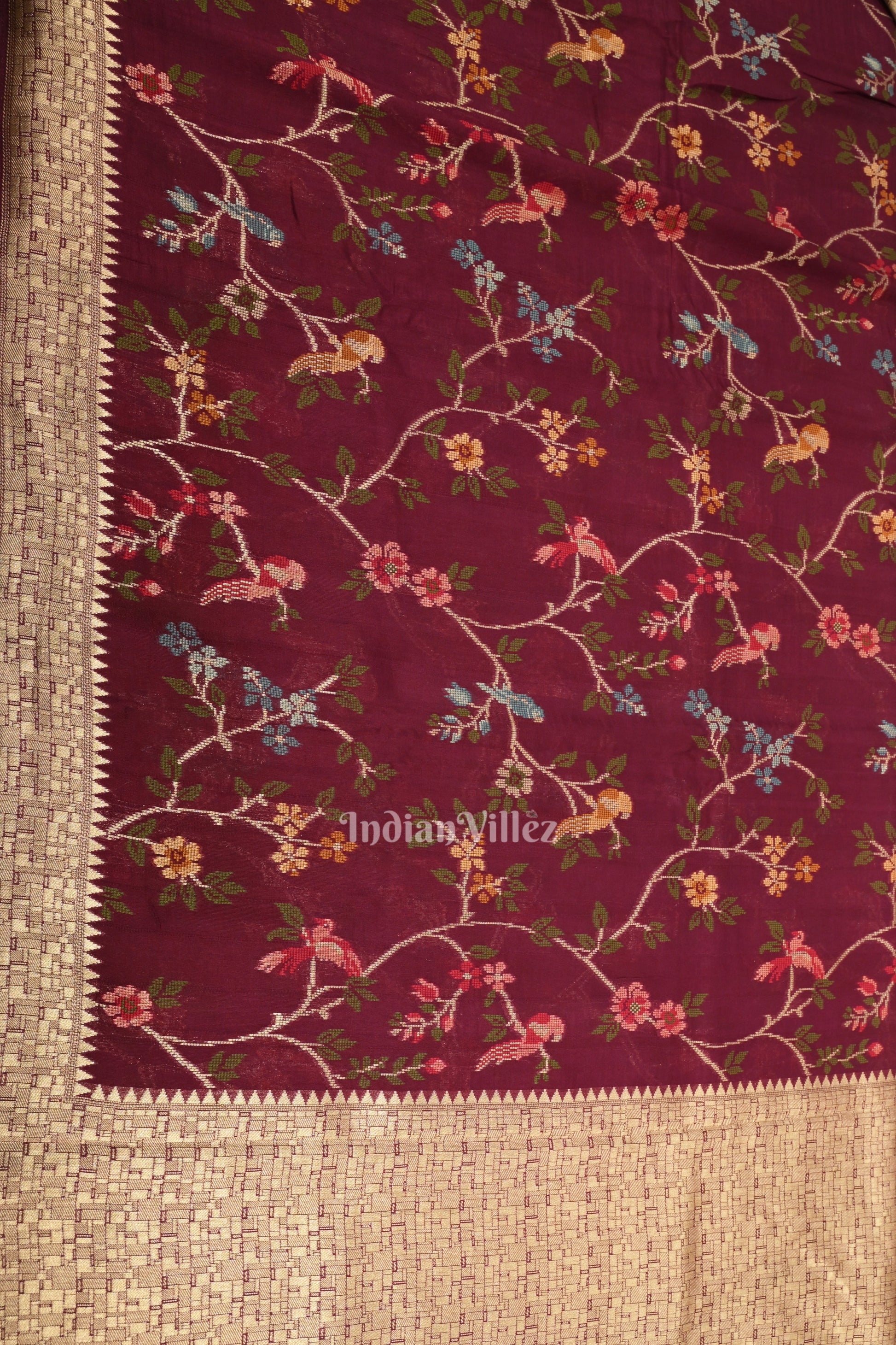 Wine Brocade Tussar Khaddi Georgette Banarasi Saree
