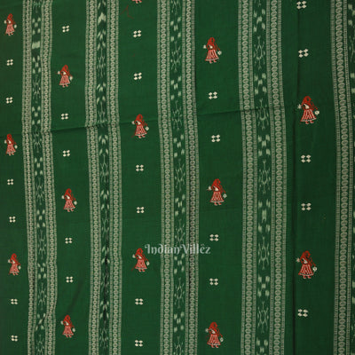 Green with Red Doll Odisha Ikat  Sambalpuri Dress Material & Dupatta
