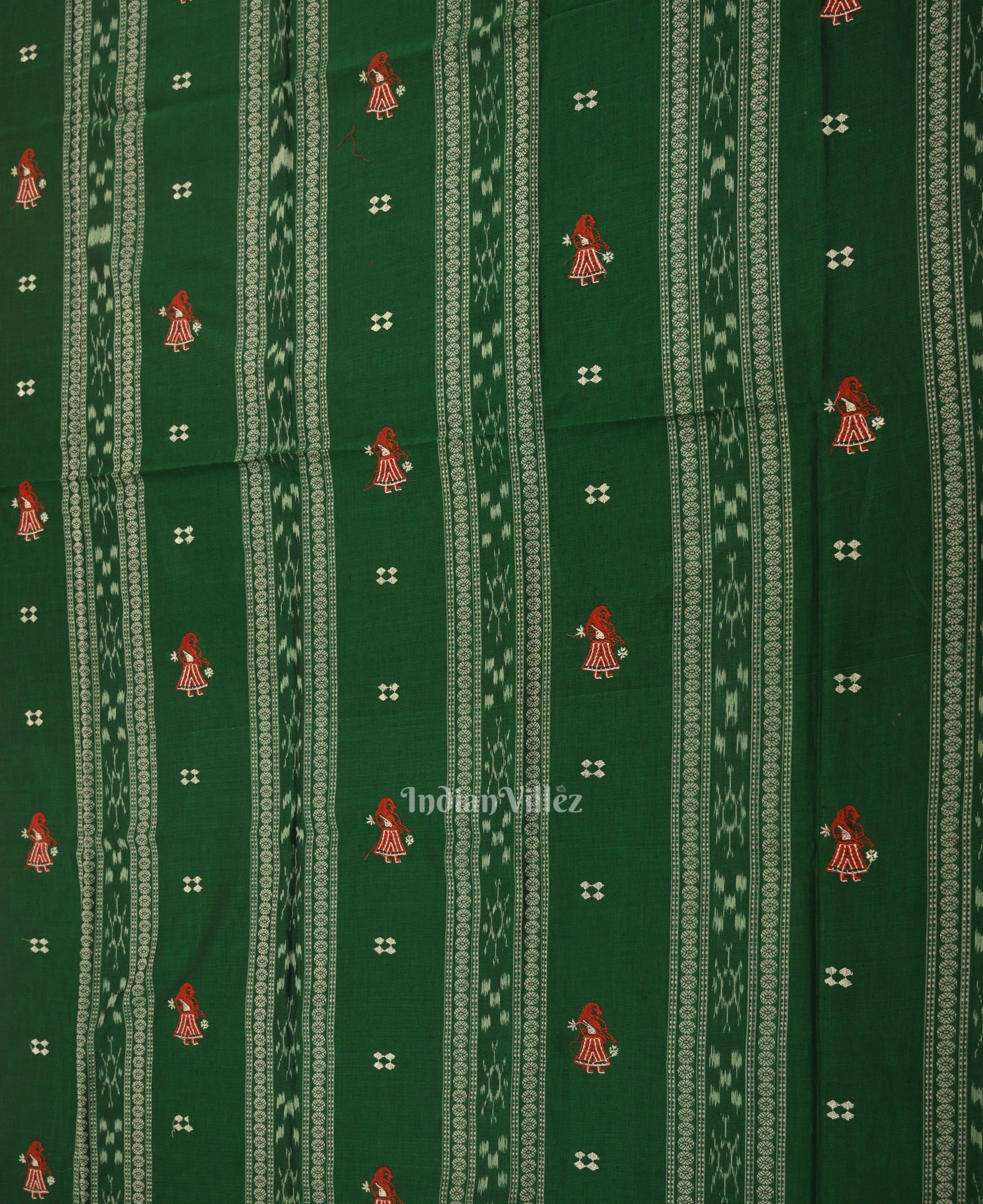 Green with Red Doll Odisha Ikat  Sambalpuri Dress Material & Dupatta