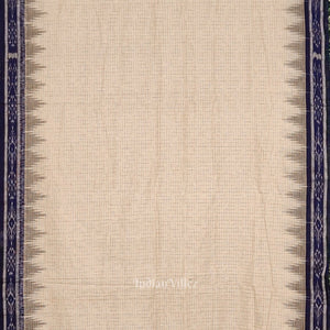 Cream Blue Jharana Maniabandha Cotton Saree