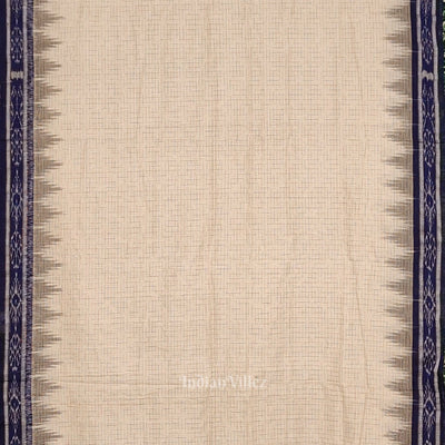 Cream Blue Jharana Maniabandha Cotton Saree