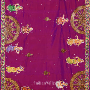 Purple Dual Tone Konark Temple Theme Pattachitra Saree