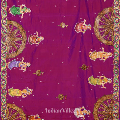 Purple Dual Tone Konark Temple Theme Pattachitra Saree