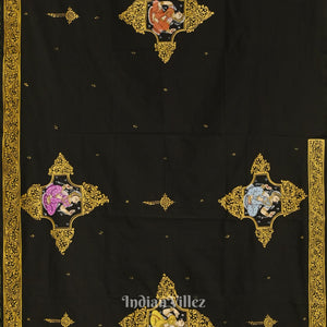 Black Doli Barat & Nartaki Theme Hand-Painted Pattachitra Saree (Pre Order)