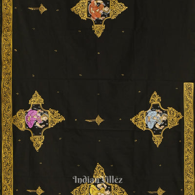 Black Doli Barat & Nartaki Theme Hand-Painted Pattachitra Saree (Pre Order)