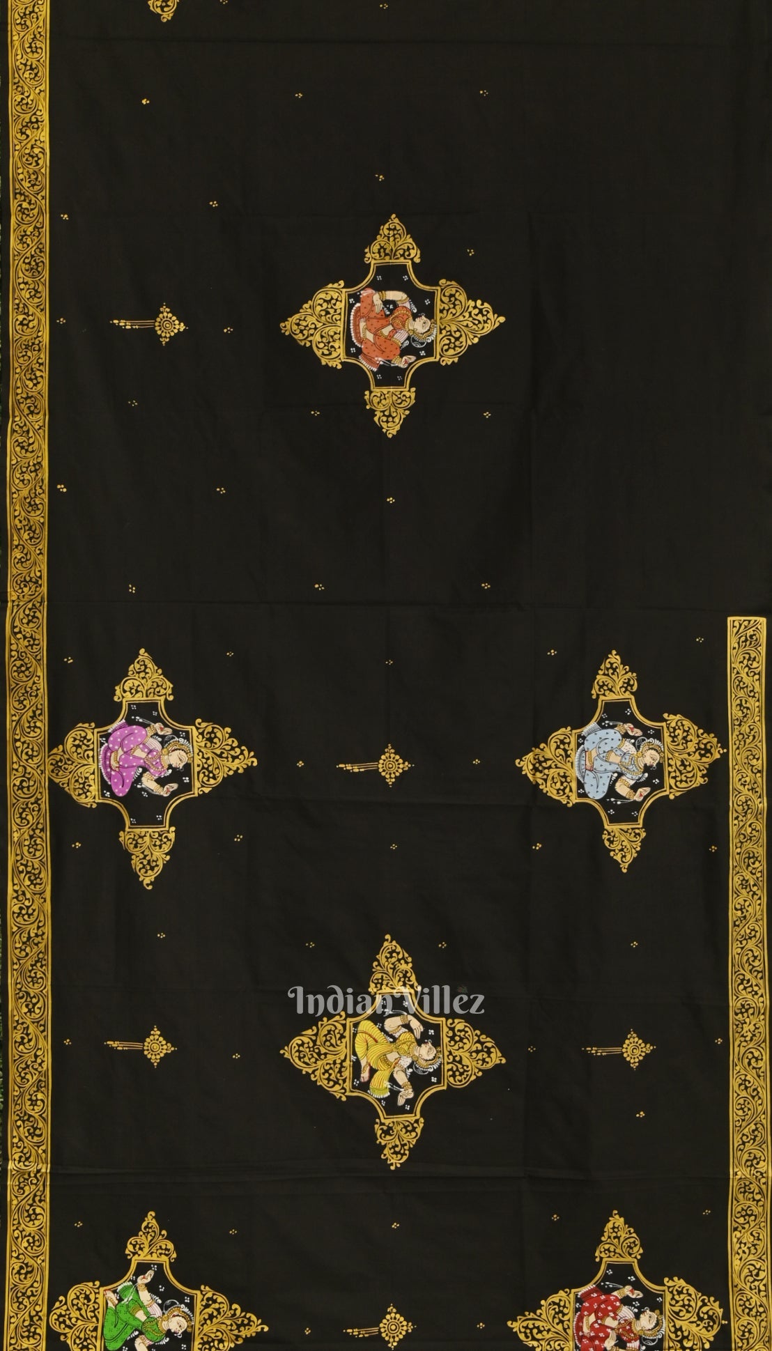 Black Doli Barat & Nartaki Theme Hand-Painted Pattachitra Saree (Pre Order)