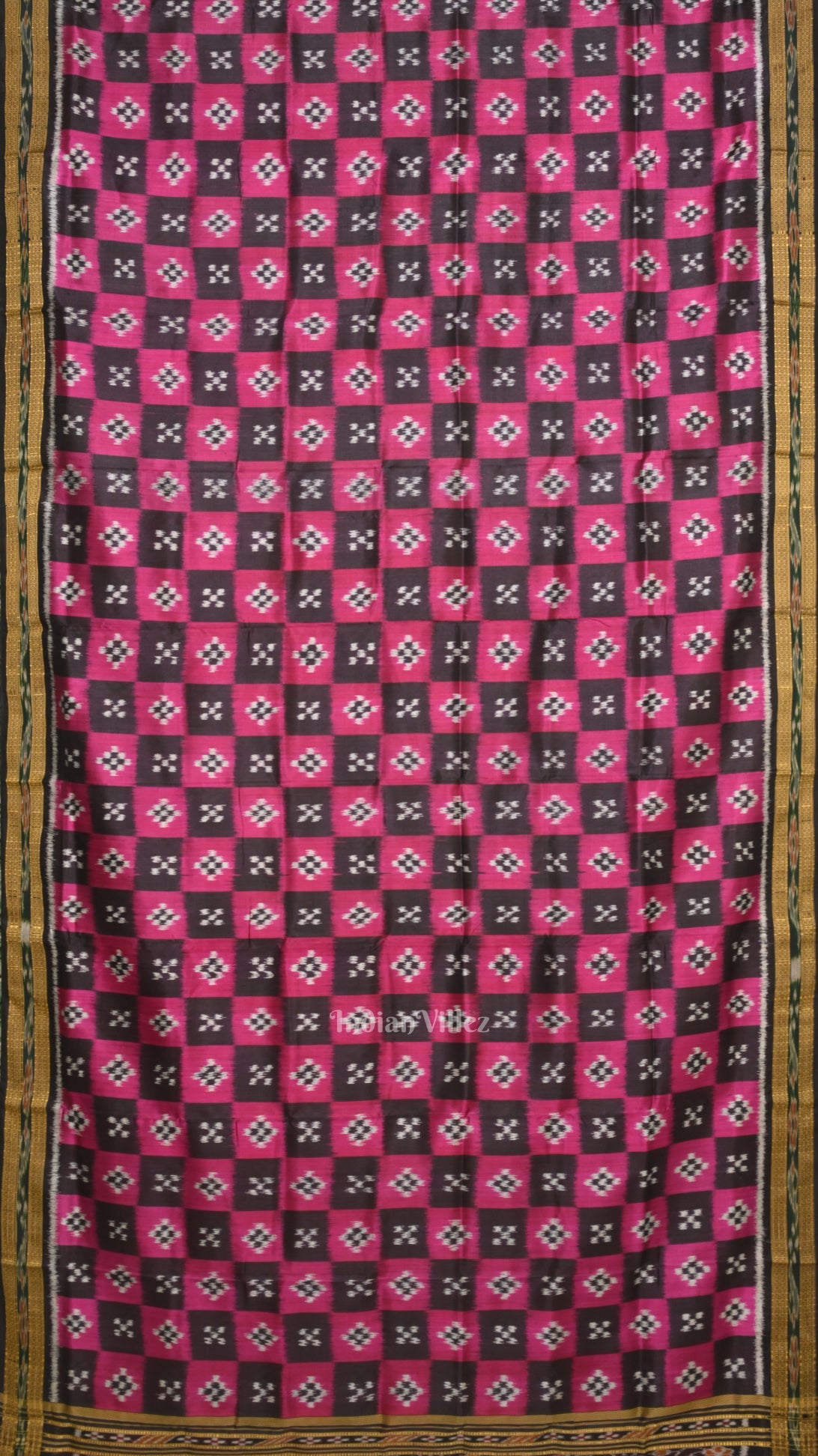Magenta Pink Black Pasapali Odisha lkat Khandua Silk Saree
