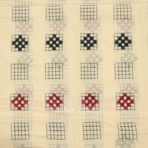 White Ashwini Motif Odisha Ikat Sambalpuri Cotton Fabric