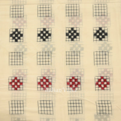 White Ashwini Motif Odisha Ikat Sambalpuri Cotton Fabric