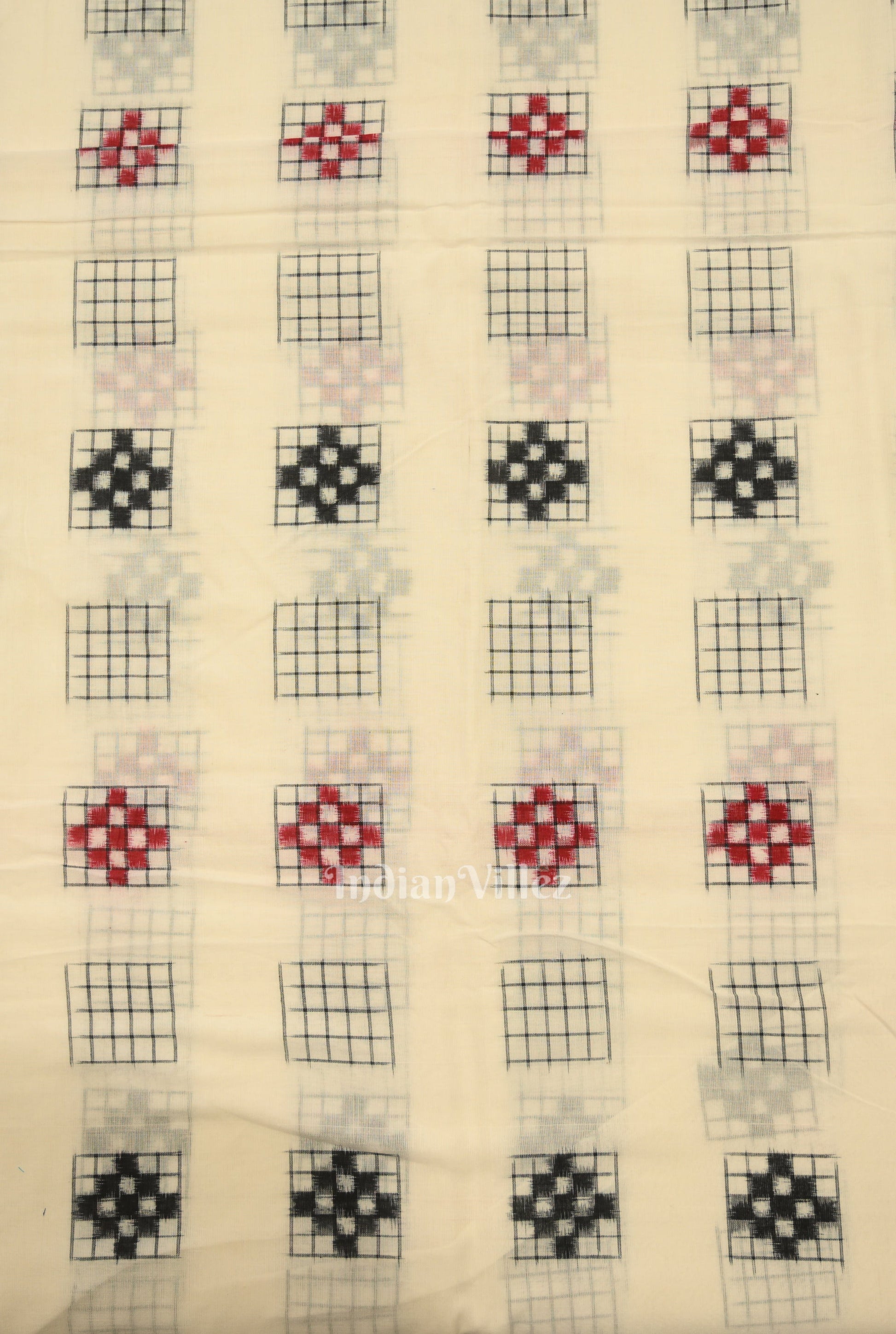 White Ashwini Motif Odisha Ikat Sambalpuri Cotton Fabric
