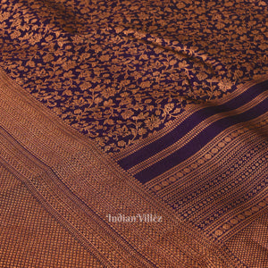 Dark Tone of Purple Pure Kanjivaram Silk Saree