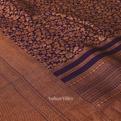 Dark Tone of Purple Pure Kanjivaram Silk Saree