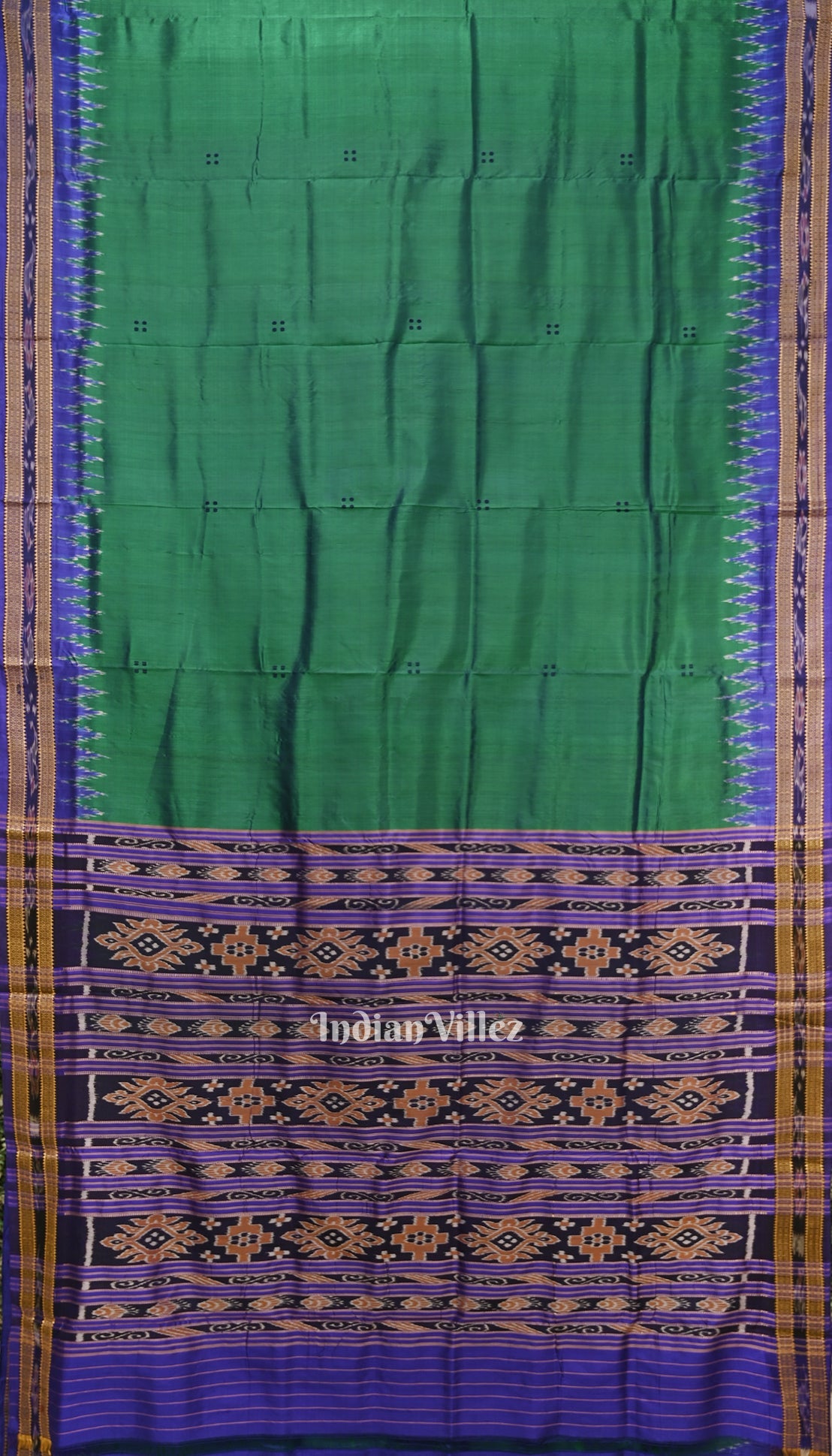 Deep Green Butta Design Odisha Ikat Khandua Silk Saree(Pre-Order)