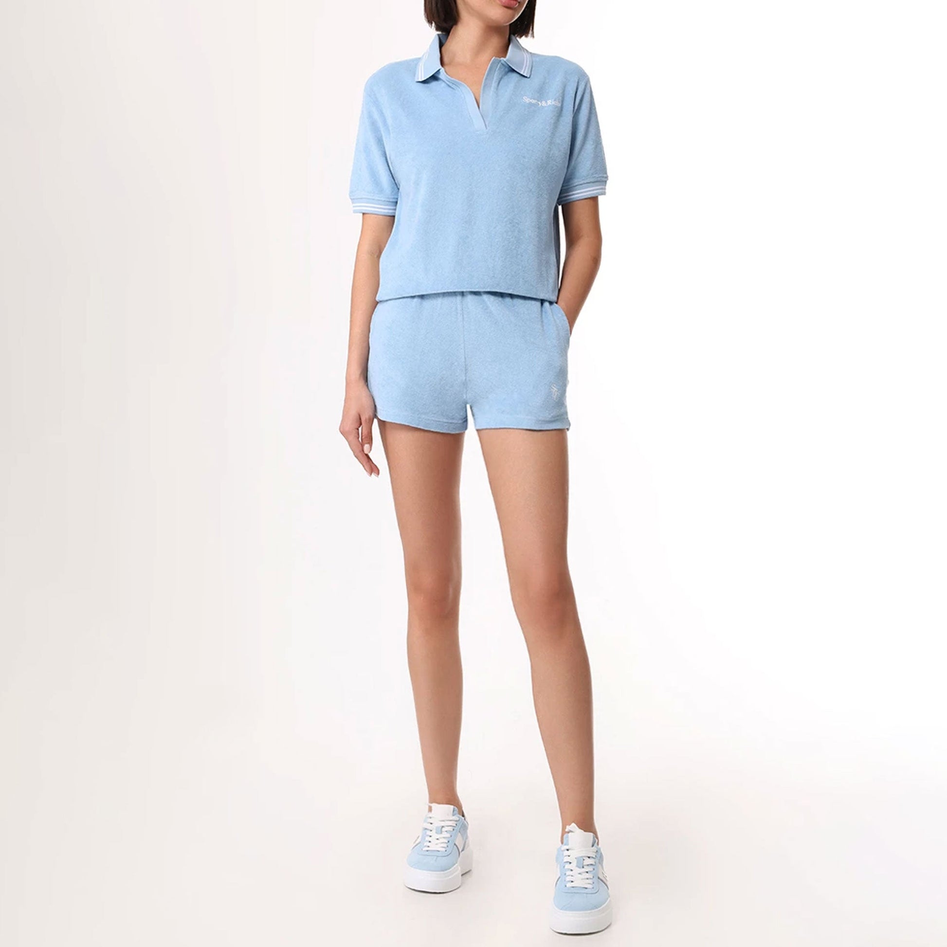 SPORTY & RICH | SRC TERRY SHORTS { SKY BLUE/WHITE