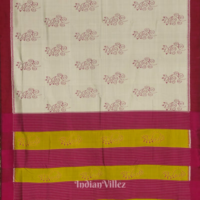 Silver Grey With Maroon Designer Odisha Ikat Contemporary Silk Saree