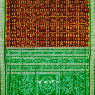 Golden Maroon With Wild Animals Pure Sambalpuri Silk Saree