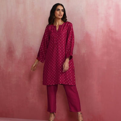 trueBrowns Pink Viscose Silk Kurta Co-ord Set