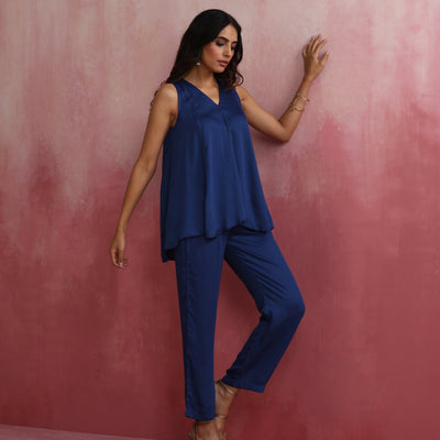 trueBrowns Blue Modal Flared Co-ord Set