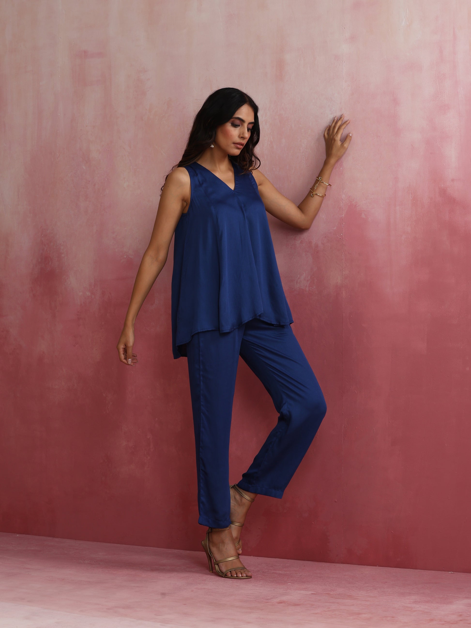 trueBrowns Blue Modal Flared Co-ord Set