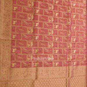 Baby Pink Shikargah Theme Katan Banarasi Tissue Saree