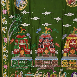 Mehendi Green Shree Jagannath Ratha Yatra Hand-Painted Pattachitra Saree