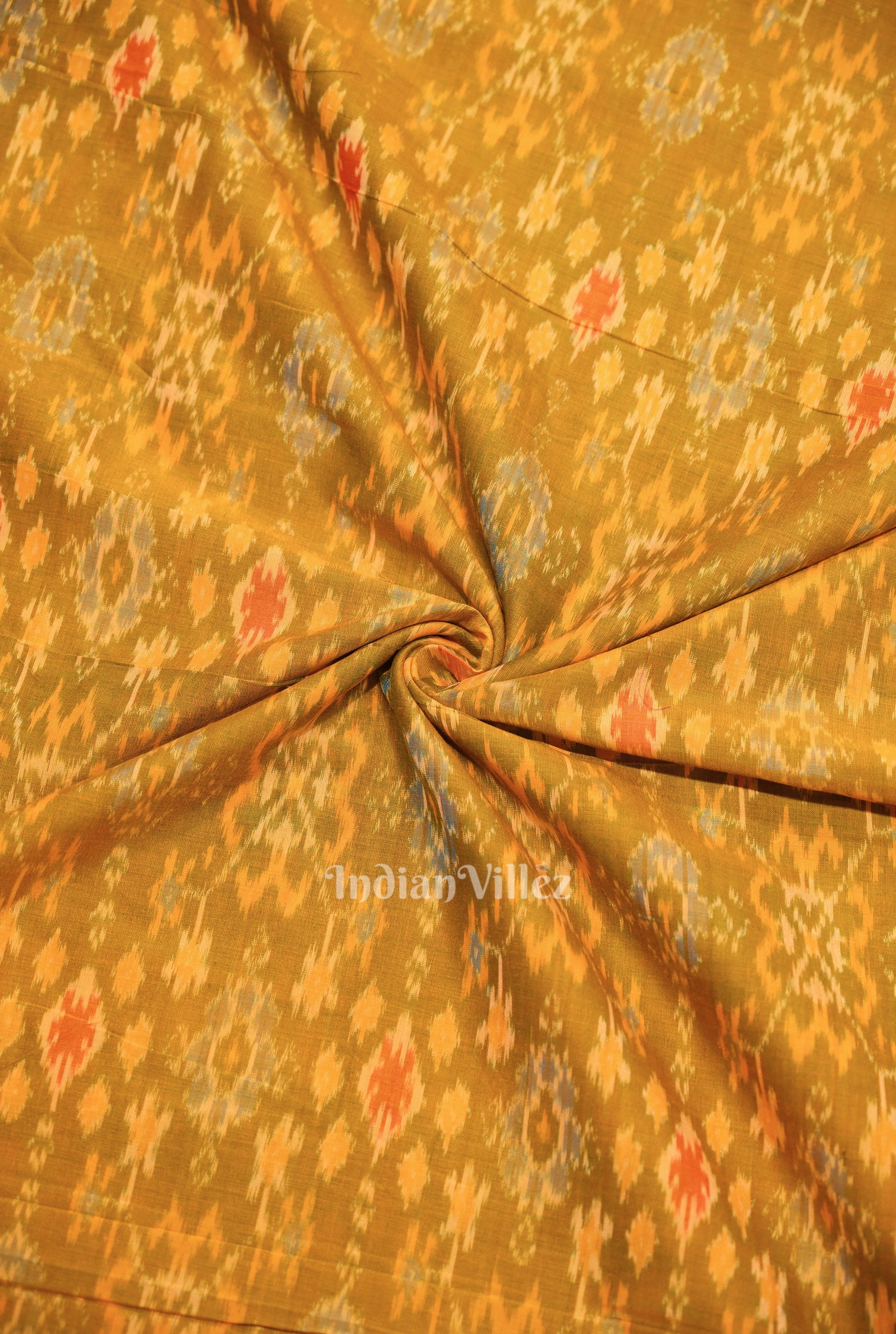 Mustard Yellow Pochampally Ikat Silk & Cotton (Sico) Fabric
