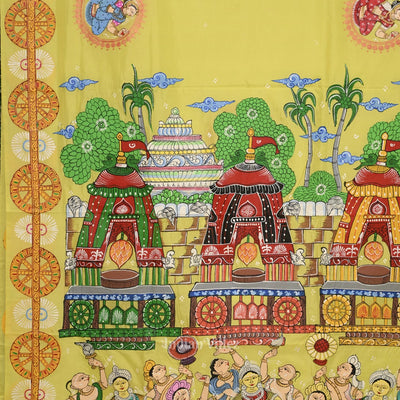 Yellow Shree Jagannath Ratha Yatra Hand-Painted Pattachitra Saree