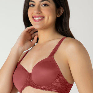 Glam Lace Padded Wired Balconette Bra - Cowhide