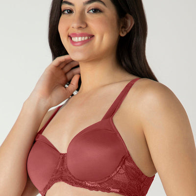 Glam Lace Padded Wired Balconette Bra - Cowhide
