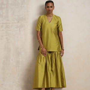 trueBrowns Green Silk Sharara Dupatta Set