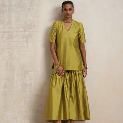 trueBrowns Green Silk Sharara Dupatta Set