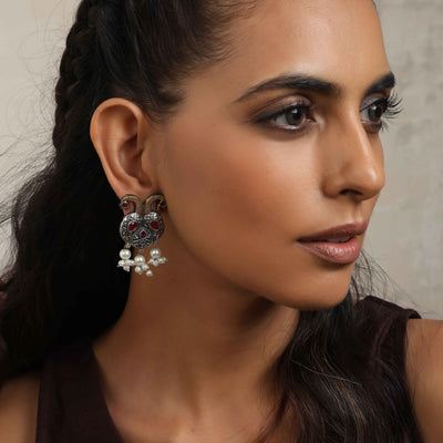 trueBrowns Silver Gold Tone Peacock Stud Earrings