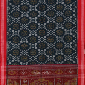 Ink Blue Red Odisha Sambalpuri Pure Cotton Saree