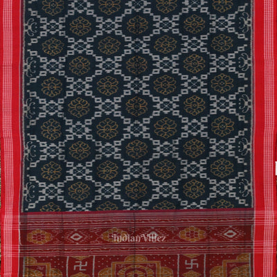 Ink Blue Red Odisha Sambalpuri Pure Cotton Saree