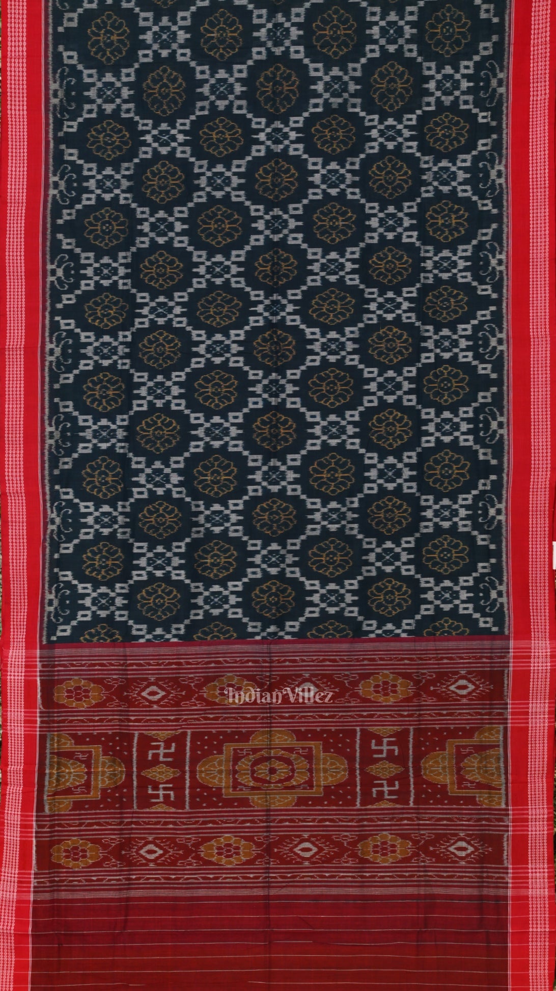 Ink Blue Red Odisha Sambalpuri Pure Cotton Saree