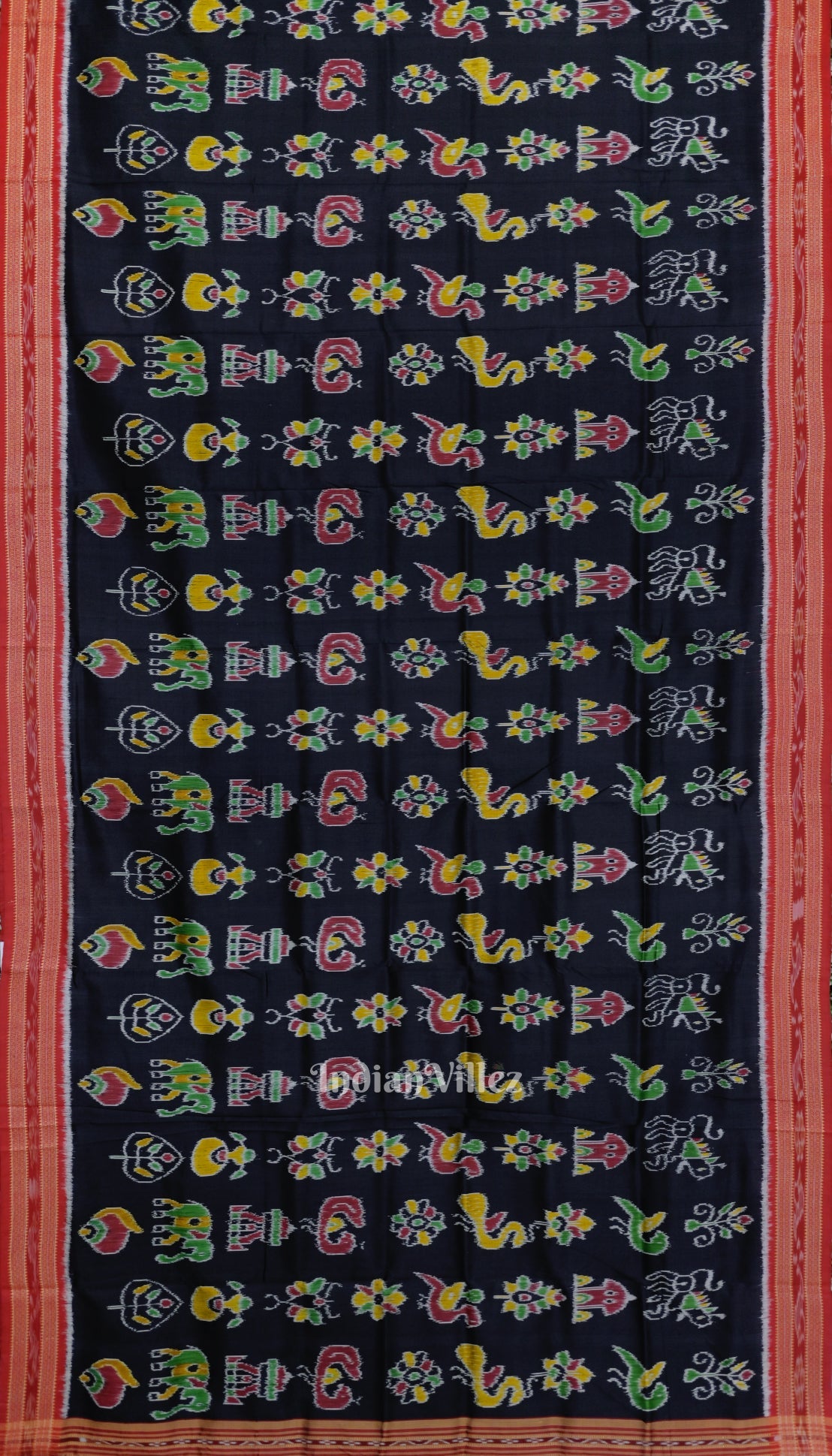 Black Red Odisha Ikat Nabarangi Khandua Silk Saree