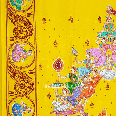 Yellow Kandarpa Rath Hand-painted Pattachitra Saree