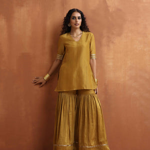 trueBrowns Gold Tissue Sharara Dupatta Set