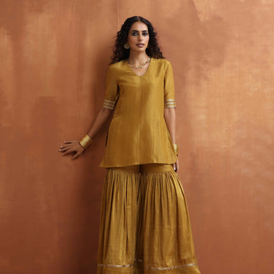 trueBrowns Gold Tissue Sharara Dupatta Set