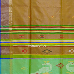 Khaki With Parrot Green Handwoven South Soft Silk Saree