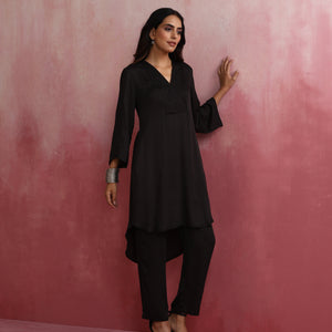 trueBrowns Black V Neck Kurta Co-ord Set
