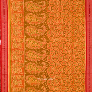 Mehendi Green Red Sambalpuri Pure Cotton Saree