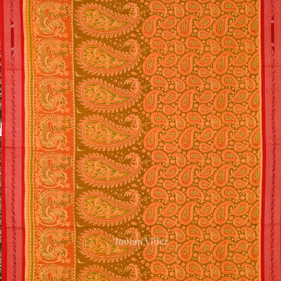 Mehendi Green Red Sambalpuri Pure Cotton Saree