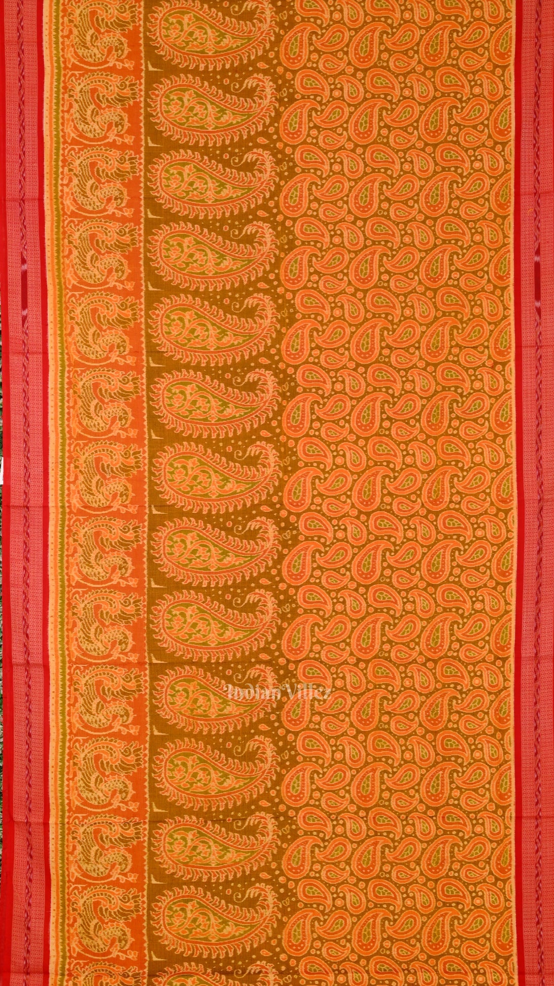 Mehendi Green Red Sambalpuri Pure Cotton Saree