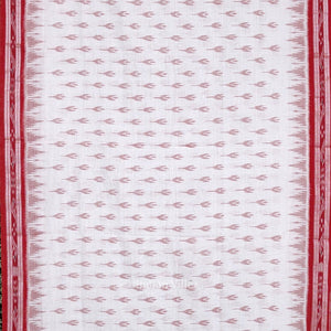 White Red Mayur Chandrika Maniabandha Cotton Saree