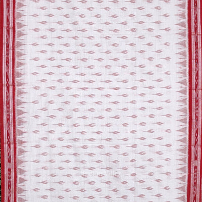 White Red Mayur Chandrika Maniabandha Cotton Saree