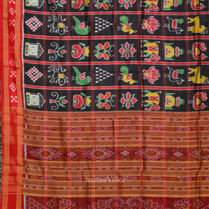Black Red Nabakothi Odisha Ikat Khandua Silk Saree